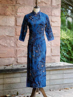 Modern Chinese qipao, Chinese Cheongsam, blue floral qipao, Ball Gowns, autumn qipao