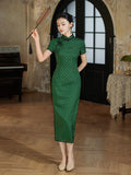 modeen Chinese dress, green color Qipao, mandarin collar