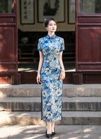 Modern Chinese qipao, Chinese Cheongsam Dress, Evening Dresses, blue floral dress
