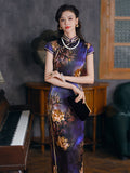Modern Chinese Qipao, Mulberry Silk cheongsam,  Evening Dress, purple color qipao