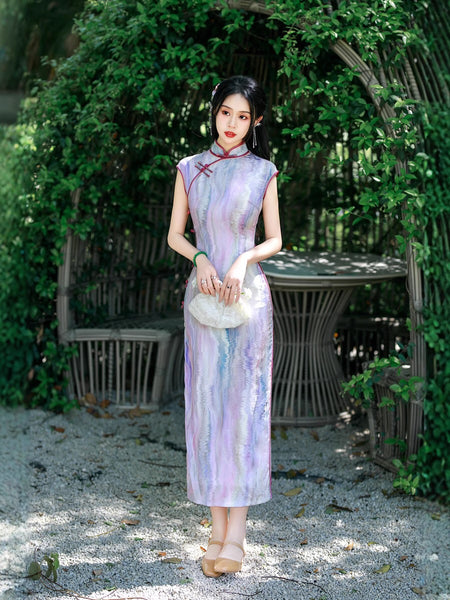 Modern Chinese Qipao, Evening Dress, multi color print, mandarin collar XL Modern Chinese Qipao, Evening Dress, multi color print, mandarin collar XL