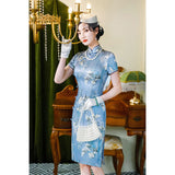 Modern Chinese dress, Evening Dress, Silk qipao, floral print, Spring dress