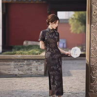 Robe chinoise moderne, Cheongsam chinois, qipao noir, robes de bal, robe de soirée longue, col mandarin