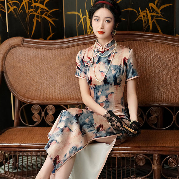 Modern Chinese Qipao, full length length Cheongsam, floral Qipao, mandarin collar