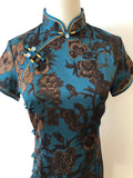 Qipao chinois moderne, robe Cheongsam chinoise, qipao jacquard bleu, robes de bal, col mandarin