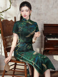 Modern Chinese Qipao, Chinese Cheongsam Dress, green crane Dresses, Ball Gowns