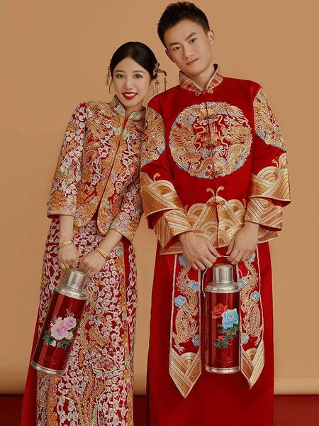 Traditional Chinese Wedding Dress and Groom Wear Set - OneSimpleGown.com