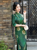 Modern Chinese Qipao, Chinese Cheongsam, 3/4 sleeve, Evening Dress, mandarin collar