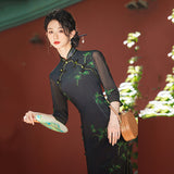 Modern Chinese qipao, Chinese Cheongsam Dress, black floral qipao