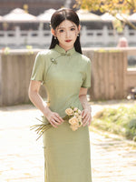 Traditional Chinese dress, China Cheongsam, green qipao, Long summer qipao