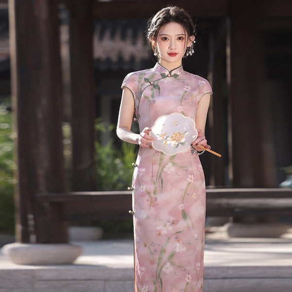 Modern Chinese Qipao, Chinese Cheongsam, Evening Dress, pink Floral dress M Modern Chinese Qipao, Chinese Cheongsam, Evening Dress, pink Floral dress M