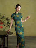 Traditional Chinese dress, Chinese Cheongsam, green floral qipao, Ball Gowns