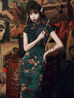 Robe Qipao chinoise moderne, qipao vert foncé, col mandarin