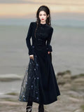 Cheongsam chinois, robe de couleur noire, robe de soirée, robe de bal, imprimé floral, col Mandarin