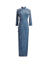 Modern Chinese Qipao, Chinese Cheongsam, light blue qipao, Ball Gowns, 3/4 sleeve floral Dress