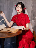 Modern Chinese qipao, Chinese Cheongsam,  Red lace qipao,  wedding qipao