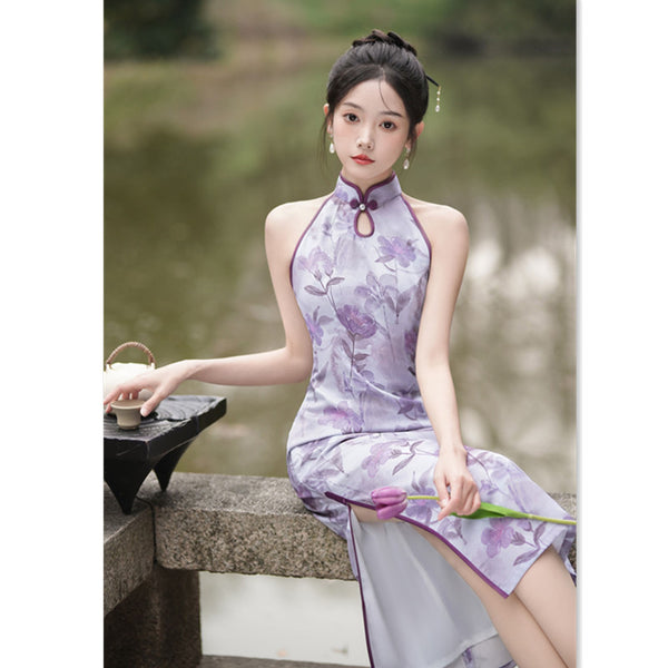 Modern Chinese Qipao, Cheongsam Dress, Evening Dress, light purple color