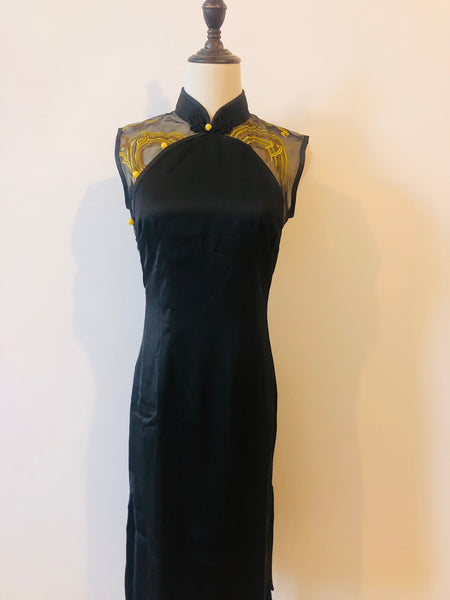 Modern Chinese qipao, Chinese Cheongsam, black embroderded qipao, Evening Dress, Ball Gowns, mandarin collar