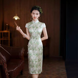 Modern Chinese dress, Evening Dress, Silk qipao, Floral print, Spring dress, mandarin collar
