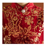 Traditional Chinese dress, Chinese Cheongsam,  Red velvet qipao,  qipao for moms, mandarin collar