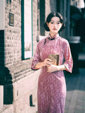 Modern Chinese Qipao, Evening Dresses, autumn qipao, pink velvet Dresses, 3/4 sleeve