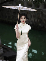 Modern Chinese qipao, Chinese Cheongsam, white jacquard dress, floral dress, Evening dress