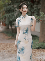 Free alteration, Traditional Chinese Qipao dress,  Evening Dress, Full length, mandarin collar