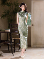 Modern Chinese Qipao, Chinese Cheongsam Dress, Ball Gowns, sleeveless, light green color