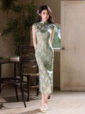 Modern Chinese Qipao, Chinese Cheongsam Dress, Ball Gowns, sleeveless, light green color