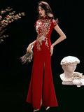 Custom make available, Chinese qipao, Red Cheongsam, Bridal dress, tea ceremony, mandarin collar