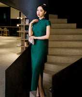 Qipao moderne, robe chinoise Qipao, cheongsam en soie de mûrier, robe de soirée, clolor vert foncé