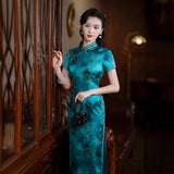 Qipao chinois moderne, cheongsam en soie de mûrier, robe de soirée, couleur bleu turquoise