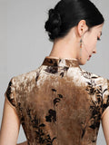 Modern Chinese qipao，champagne color floral pattern, Evening Dress, Ball Gowns