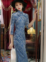 Modern Chinese Qipao, Chinese Cheongsam, light blue qipao, Ball Gowns, 3/4 sleeve floral Dress