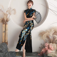 Cheongsam chinois, robe de bal, robe de soirée qipao, robe en velours à paillettes noires, col Mandarin