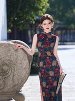 Modern Chinese Qipao dress,  sleeveless qipao, Evening Dress, floral pattern