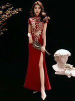 Custom make available, Chinese qipao, Red Cheongsam, Bridal dress, tea ceremony, mandarin collar