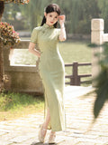 Traditional Chinese dress, China Cheongsam, green qipao, Long summer qipao