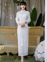 Robe Qipao chinoise moderne, robe de soirée, qipao en dentelle blanche, col mandarin