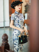 Modern Chinese Qipao, Mulberry Silk cheongsam, kneelength dress, floral color
