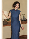 Modern Chinese Qipao dress,  sleeveless qipao, blue color qipao