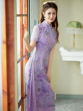 Traditional Chinese dress, Chinese Cheongsam, purple aodai qipao, Ball Gowns, Long Evening Dress, mandarin collar