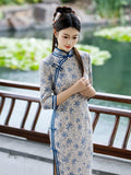 Modern Chinese Qipao, Evening Dresses, autumn qipao, floral qipao, 3/4 sleeve