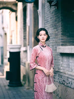 Modern Chinese Qipao, Evening Dresses, autumn qipao, pink velvet Dresses, 3/4 sleeve