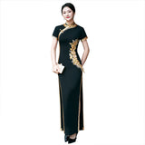 Custom make available, Traditional Chinese dress, embroidered Cheongsam, Chinese qipao, black gold color wedding qipao, minimalist design