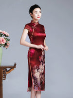 Qipao chinois moderne, cheongsam en soie de mûrier, robe de soirée, couleur rouge, robe midi