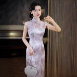 Modern Chinese Qipao, Mulberry Silk cheongsam,  light pink color, Evening Dress