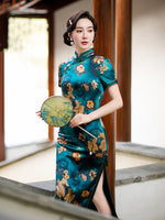 Modern Chinese Qipao, Long Cheongsam, Silk Qipao, Evening Dress, ball gown, blue color qipao
