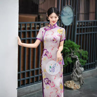 Modern Chinese Qipao, Chinese Cheongsam Dress, purple floral dresses, Ball Gowns