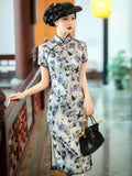 Modern Chinese Qipao, Mulberry Silk cheongsam, kneelength dress, floral color